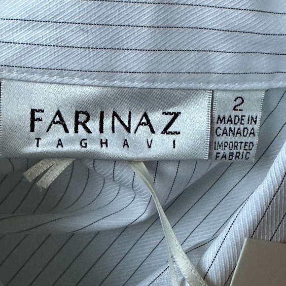 Farinaz Taghavi NWT White Black Stripe Button Down Blouse V Neck Collard… - Picture 11 of 16